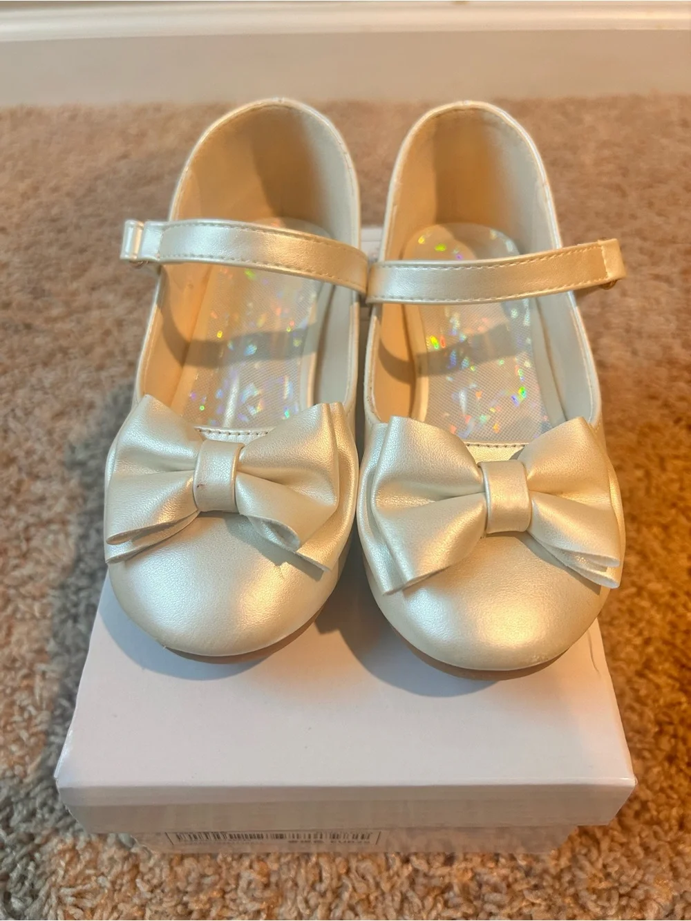Girls Cream Bow Mary Jane Kids Shoes